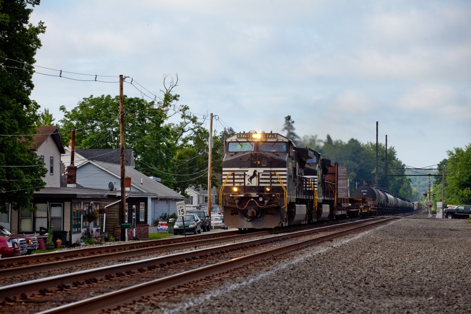 NS 9776 C40-9W leading NS 37A north on the Port Road Branch at Goldsboro