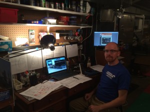 Yours truly, with my "dispatcher's desk" set up.